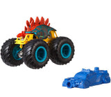 Hot Wheels Monster Trucks Motosaurus – 1:64 Stegosaurus Vehicle with Connect and Crash Car