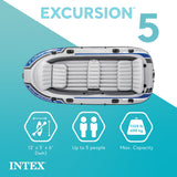 Intex Excursion Inflatable 5 People Boat Set with Oars, Pump, Fishing Rod Holders & Motor Mount Fittings