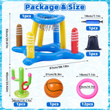 Pool Toys Games Set, 3-in-1 Inflatable Pool Basketball Hoop, Ring Toss & Cactus Water Game Set