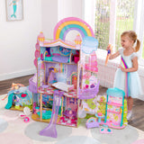 KidKraft Rainbow Dreamers Wooden Waterfall Grotto Dressing Room – Carry Handle, Closet & Doll Accessories