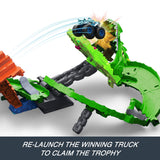Hot Wheels Monster Trucks Sharks vs. Dinos Dragon Destruction Racing Set, 1 Playset + 2 Trucks