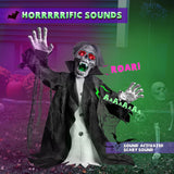 2.3 Ft Animated Zombie Groundbreaker Decor, Motion Sound LED Eye Mouth Arm Prop