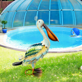 19" Solar Metal Pelican Garden Statue, 3D Glass Outdoor Bird Sculpture