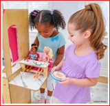 KidKraft Cook with Barbie Wooden Play Kitchen – Light-Up Oven, Sounds, Water-Reveal Food & 30 Accessories