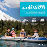 Intex Excursion Inflatable 4 People Boat Set with Oars, Pump, Fishing Rod Holders & Motor Mount Fittings