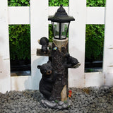 19" Solar Bear Family Welcome Garden Statue, Resin Bear Tree Sculpture with LED Lights