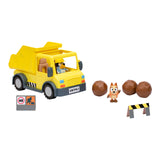 Bluey Dump Truck Playset – Exclusive 2.5" Hard-Hat Bluey & Muddy Bingo, Tilting Bed