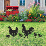 6-Pc Metal Chicken Yard Art Garden Stakes, Black Rooster, Hen & Chicks Silhouette Set