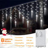 11.5 ft Christmas Icicle String Lights with 96 LEDs, 16 Drops and 8 Lighting Modes