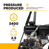 BE Power 3,400 PSI 2.5 GPM, 223Cc, Cold Water Gas Pressure Washer