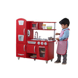 KidKraft Red Vintage Wooden Play Kitchen – Play Phone, Clicking Knobs & Opening Doors