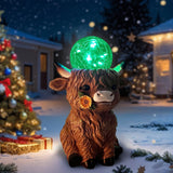 HONGLAND 10" Solar Highland Cow Garden Statue, Weatherproof Resin Cow Sculpture