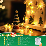 Christmas Deer & Snowflake Fairy String Lights, 24.6 ft 50 LED Battery-Operated Warm White Decorative Lights