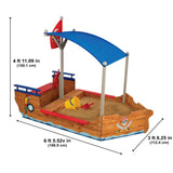 KidKraft Wooden Pirate Sandboat Sandbox – Canopy, Seats, Storage, Liner & Mesh Cover, Blue & Red