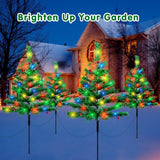 4 Pack Solar Christmas Tree Lights, LED Garden Stake Lights with Red Berries