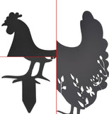 6-Pc Metal Chicken Yard Art Garden Stakes, Black Rooster, Hen & Chicks Silhouette Set