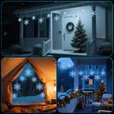 9 ft Snowflake Christmas String Lights, 150 LED Blue & Cool White Hanging Snowfall Lights