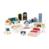 24" Wooden Farmhouse Dollhouse with 34 Accessories and Removable Roof