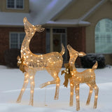 38" & 28" Pre-Lit Gold Doe and Fawn Christmas Decorations Set with 105 LED Light