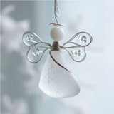 Handmade Sea Glass Angel Christmas Ornament with Silver Wire Wings and Rope Hanger