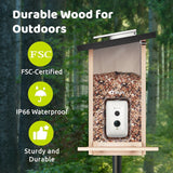 Birdfy Ebony Smart Wooden Bird Feeder with 1080p Camera, Solar Panel & 2.8L Capacity