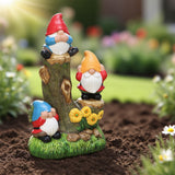 12.3" Mainstays Three Gnomes on Log Statue, Weather-Resistant Resin Garden Décor
