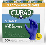 Curad Durable Nitrile Exam Gloves, 600 Count, Powder-free and Non-sterile