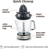 Elite Gourmet Electric Citrus Juicer, 40 W Auto-Reversing Reamer, Black and Stainless Steel