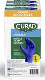 Curad Durable Nitrile Exam Gloves, 600 Count, Powder-free and Non-sterile