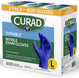 Curad Durable Nitrile Exam Gloves, 600 Count, Powder-free and Non-sterile