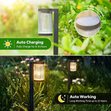 8 Pack Solar Pathway Lights, Stripe-transparent Shade & Tungsten-filament Landscape Lights