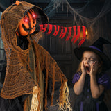 6 Ft Pumpkin Man Animated Halloween Animatronic, Moving Head LED Jack-o'-Lantern