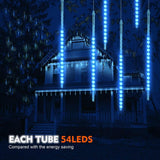 10 Tubes 20" BlueFire Meteor Shower Lights, 540 LEDs Falling Rain Icicle Lights