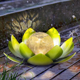 2 Pack Solar Lotus Garden Light – Rusted Bronze Metal Flower with Cracked Glass LED Globe