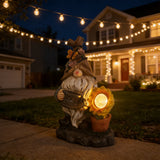 Solar Garden Gnome Statue with Sunflower, Outdoor Resin Figurine, Weatherproof LED Yard Décor