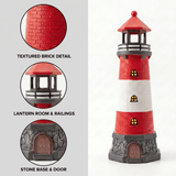 Lumiartisan 12.8" Solar Lighthouse Garden Statue, Red Resin Outdoor Lighthouse Décor