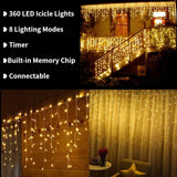 360 LED Icicle Christmas Lights, 29.5 ft Connectable Waterproof Curtain String Lights
