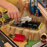 KidKraft Metropolis Wooden Train Set & Table – Elevated Track, Magnetic Train & Storage Drawer, Espresso