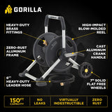 Gorilla 150 ft. Aluminum Zero-Rust Garden Hose Reel Cart – Heavy-Duty Mobile Hose Reel with Brass Fittings