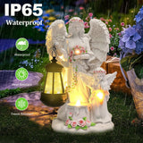 Solar Angel Garden Statue, 12.5" Outdoor Resin Angel Figurine with LED Lantern