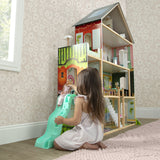 Delta Children Deluxe Maui 60" Wooden Dollhouse for 12" Dolls with 4 Stories, Elevator, Slide, Lights and Sounds