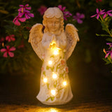 Solar Angel Garden Statue with LED Light, Resin Memorial Angel Figurine