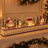 Light-Up Wooden Christmas Village Advent Calendar with 24 Fillable Drawers and Warm LED Lights