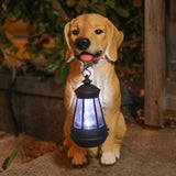 12.9" Solar Dog Garden Statue with Lantern, Weatherproof Resin Outdoor Dog Figurine