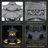 Japanese Solar Pagoda Lantern Garden Statue, Resin Zen Temple Light