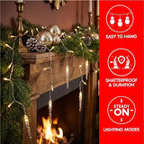 Joyfy 416 LED Christmas Icicle Lights, 78 Drops, 30.2ft Warm White with 8 Modes
