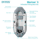 Intex Mariner 3 Inflatable Fishing & Recreational Boat Set with Oars, Pump & Rod Holders, 3-Person Boat