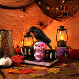 Ayieyill Light-Up Halloween Skull with Raven, Resin Gothic Candle Holder Decor