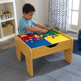 225-Piece KidKraft Reversible Wooden Activity Table – Building Brick Board, Train Set & Storage
