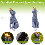 Solar Dog Garden Statue with Butterfly, Outdoor Resin Dog Figurine with Warm LED Light